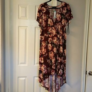 2x Faux wrap floral dress with hi-low hem